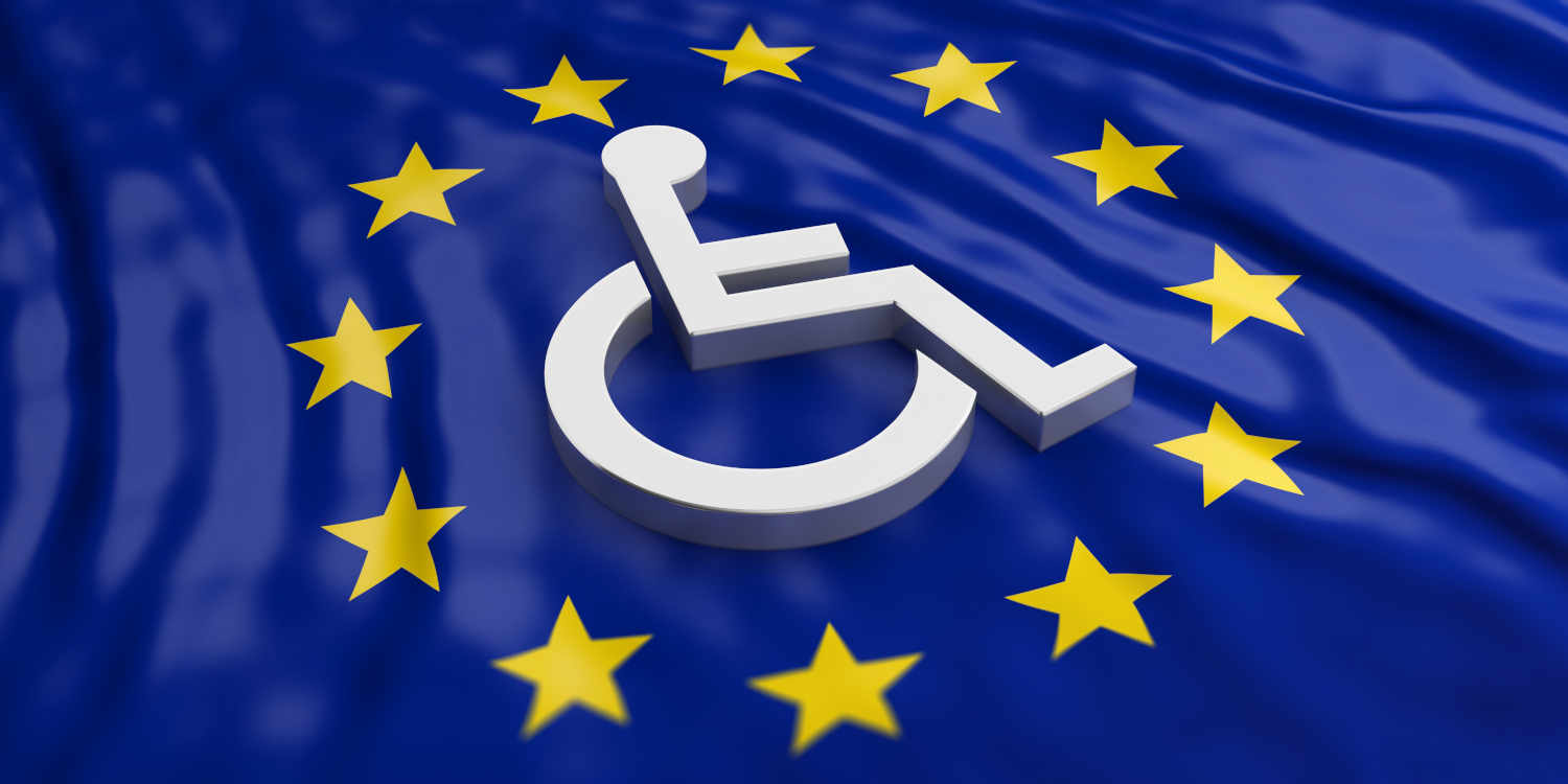 bandiera unione europea con al centro simbolo disabili