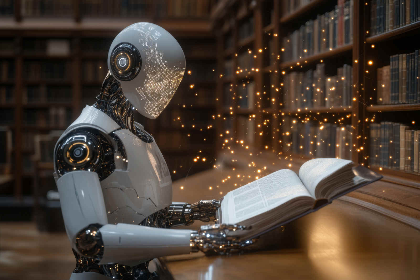 un robot legge un libro impossibile